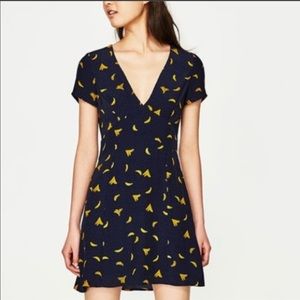 Zara navy banana print dress
